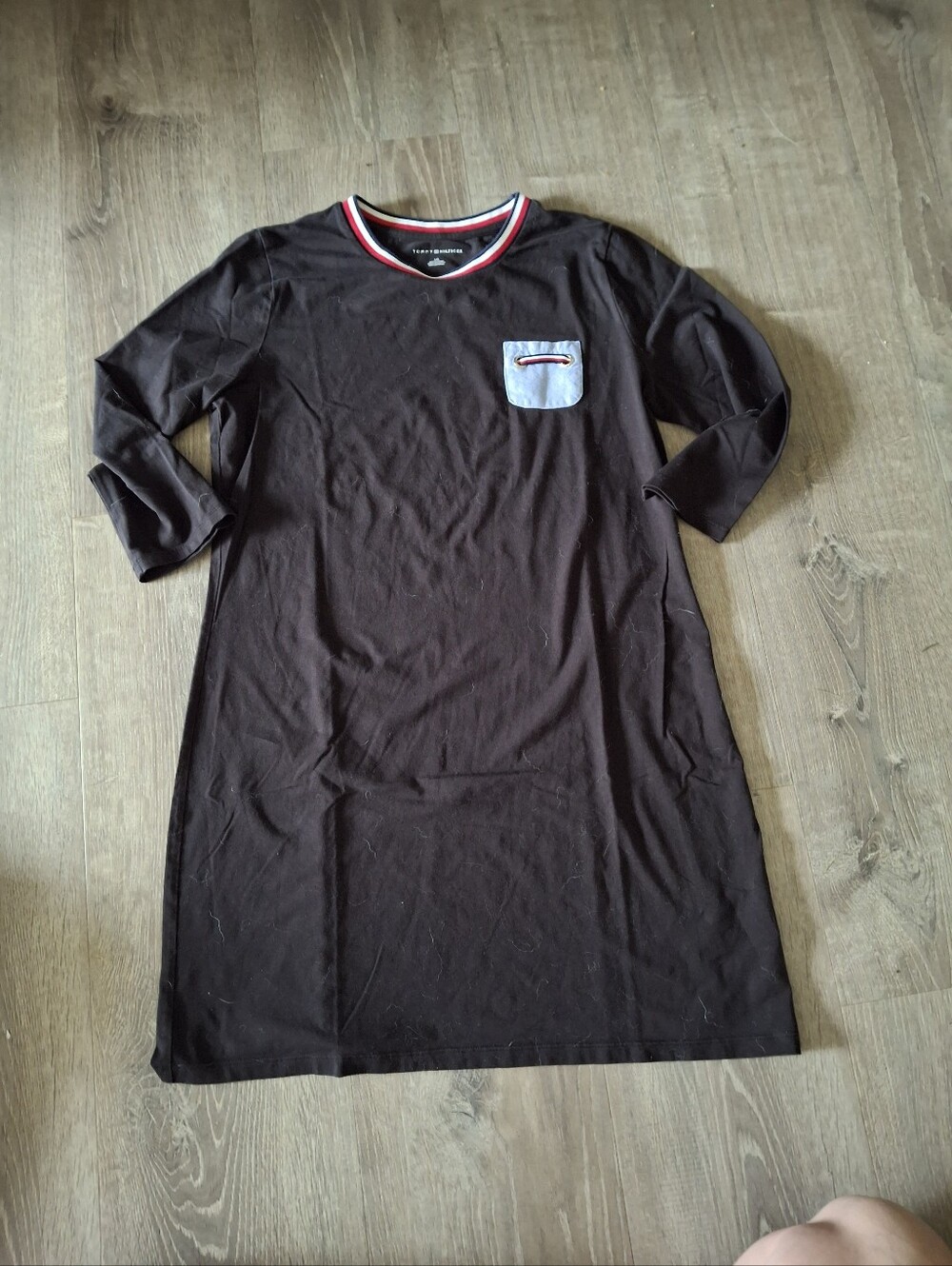 Tommy Hilfiger Black Tshirt Dress Size Large with Signature Red & White Trim